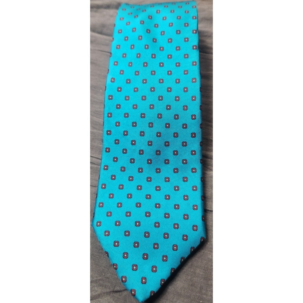 Christopher Hart Extra Long Tie XL Teal Silk Geometric Medallion Printed Italy